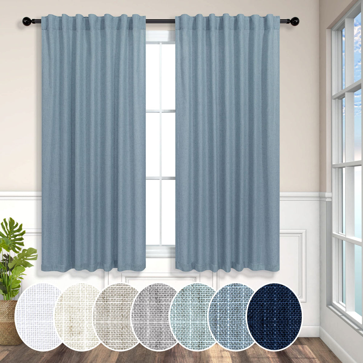 Natural Linen Back Tab Curtains 84 Inch Length for Living Room 2 Panel Pocket Drape Light Filtering Semi Sheer Neutral Country Rustic Farmhouse Boho Curtain Bedroom Muslin Look Ivory Cream Colored