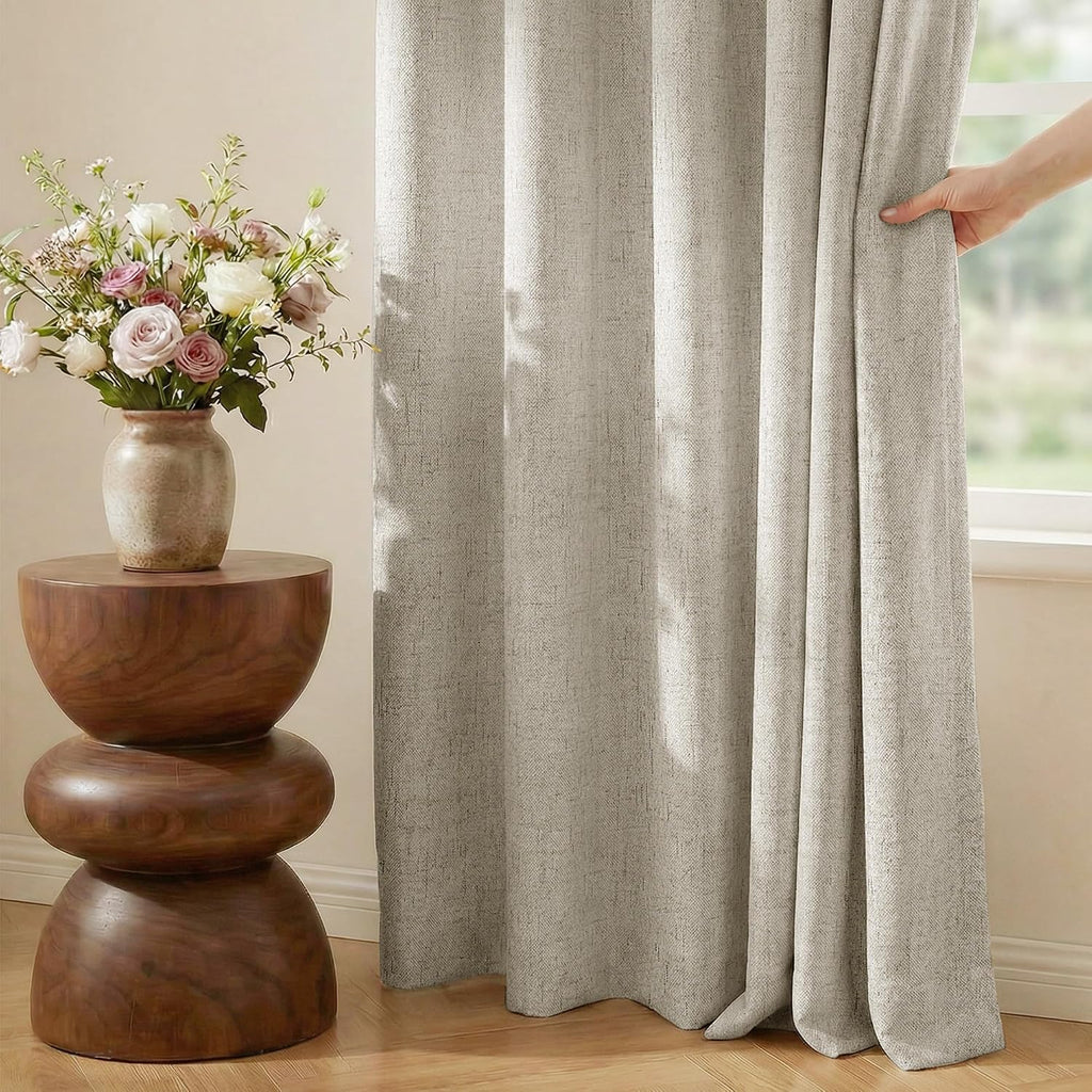 NICETOWN Beige Linen Blackout Curtains 84 Inches Long, W52xL84, 2 Panels