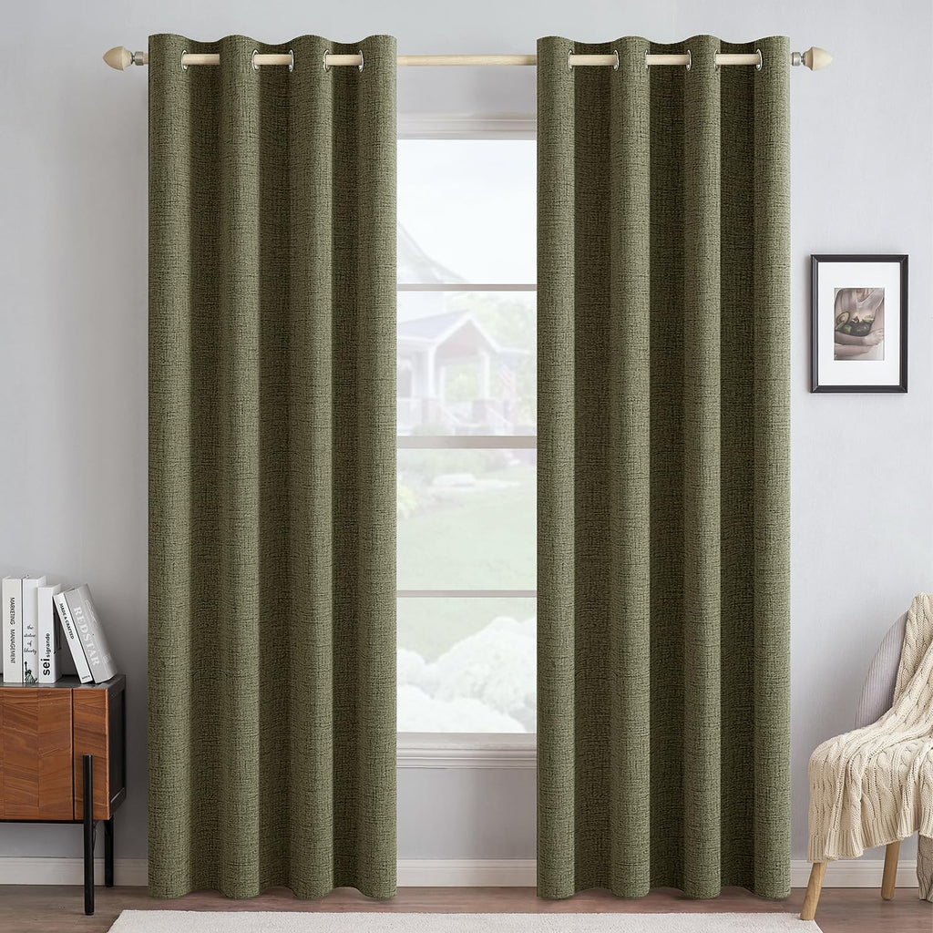 MIULEE 100% Blackout Linen Curtains for Bedroom 52x84 Inches Dusty Blue