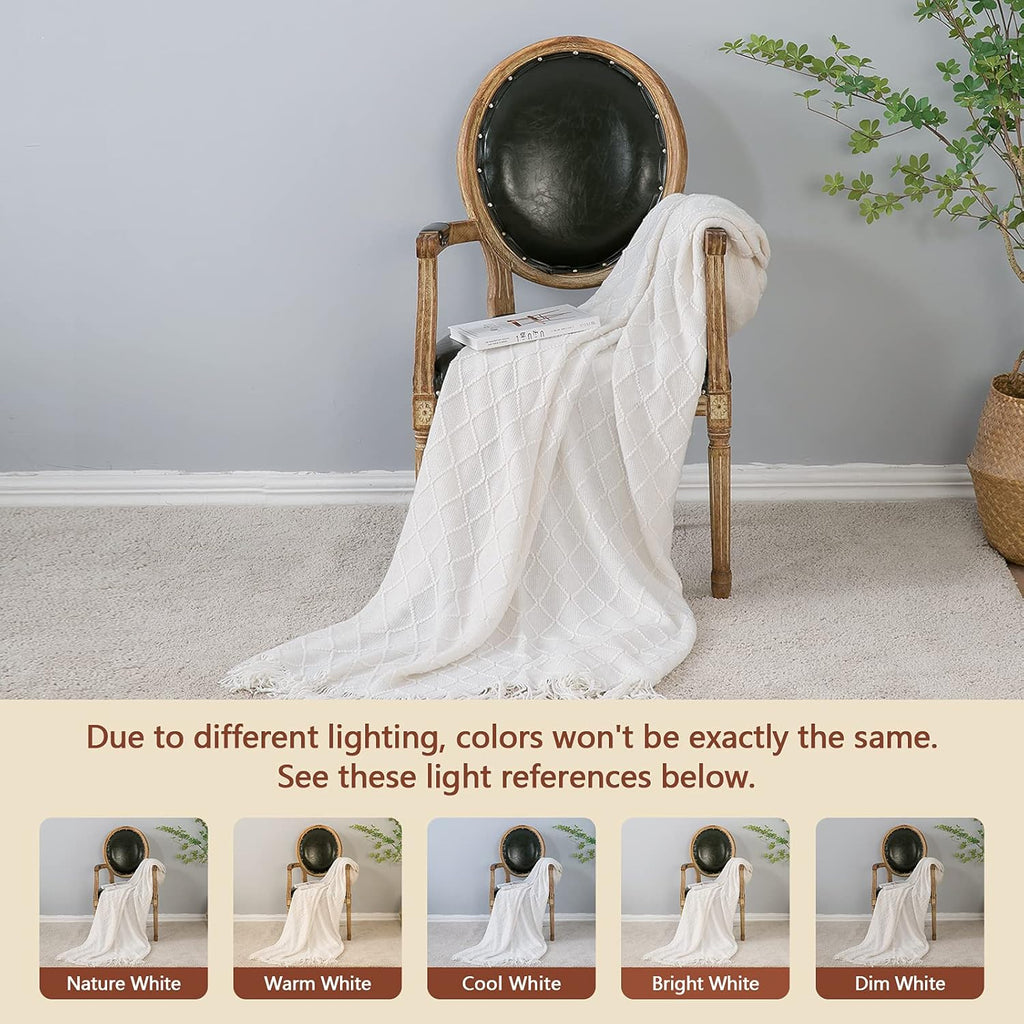 inhand Off White Knitted Throw Blanket for Couch and Bed, 50"x60"