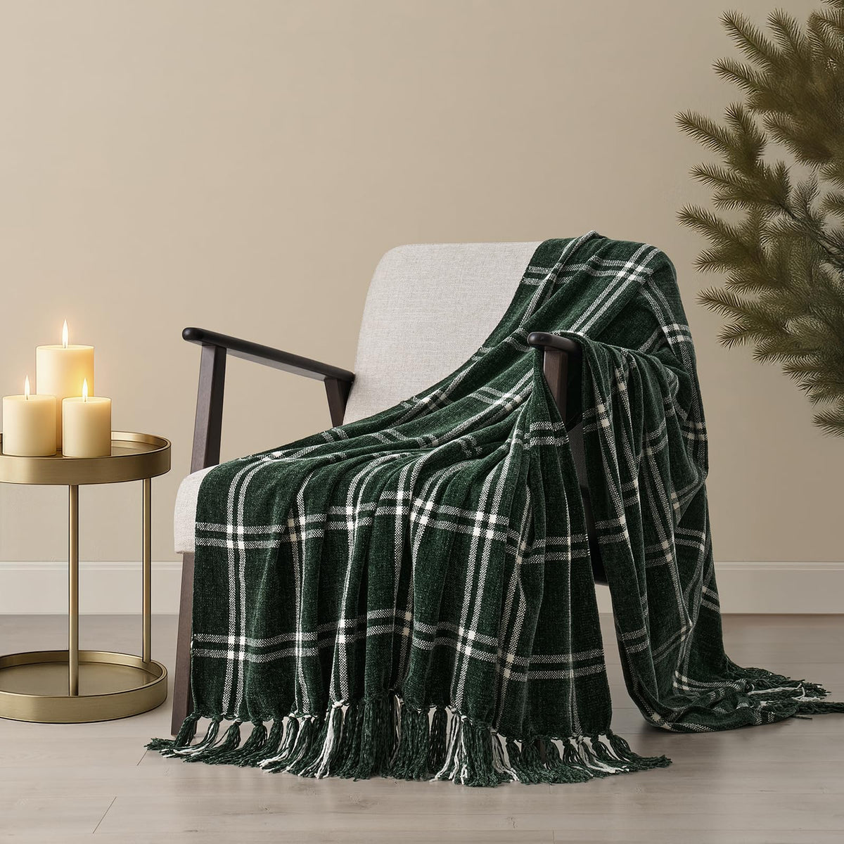 EverGrace Plaid Chenille Fall Throw Blanket, 50"x60", Harvest Orange Plaid