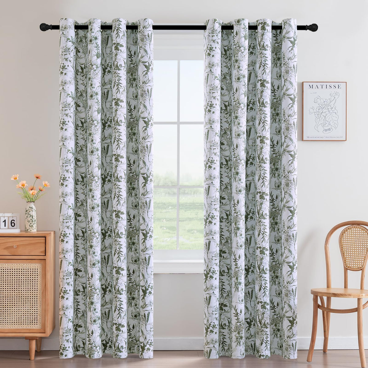 H.VERSAILTEX Blackout Curtains 84 Inch Length 2 Panels Set Floral Print Curtain Drapes for Living Room Thermal Insulated Grommet Window Curtains for Bedroom - Traditional Floral in Sage and Brown