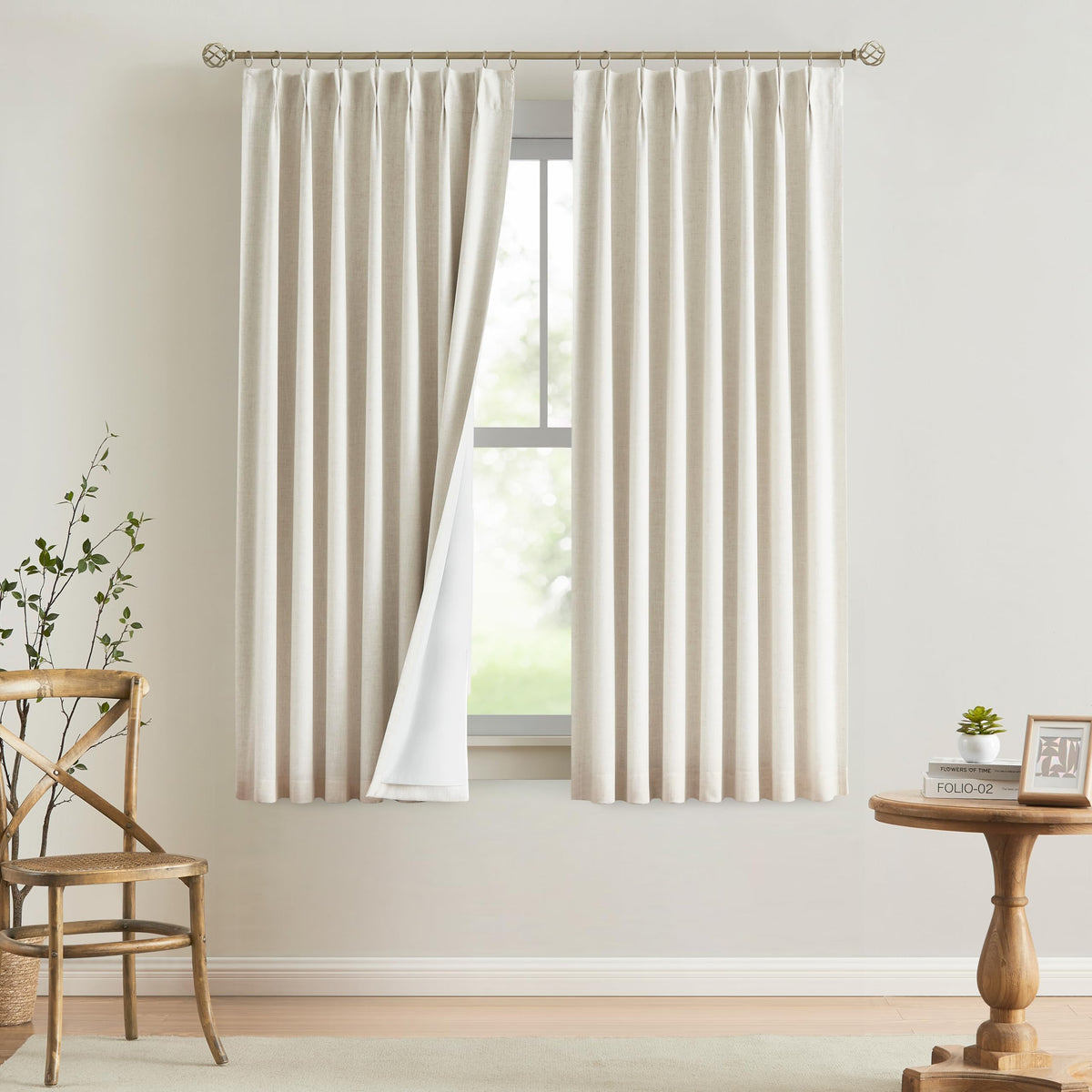 Vision Home Pinch Pleated Full Blackout Curtains Linen Blended Room Darkening Window Curtains 84 inch for Living Room Bedroom Thermal Insulated Pinch Pleat Drapes with Hooks 2 Panel 40"Wx84"L,Blue Fog