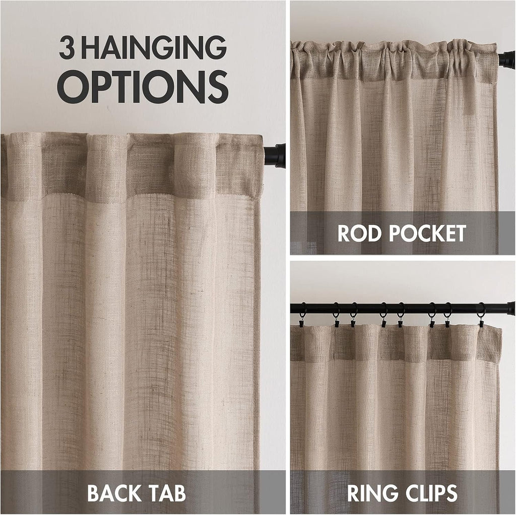 MIULEE Taupe Linen Curtains 52x84 Inch Length for Bedroom and Living Room