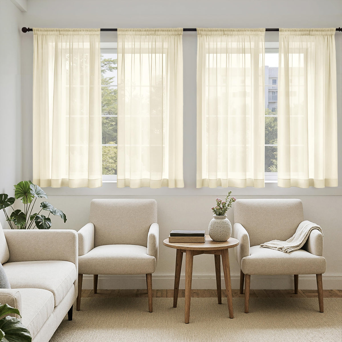 MIULEE Beige Sheer Curtains 84 Inches Long 4 Panels 42 x 84 Inches