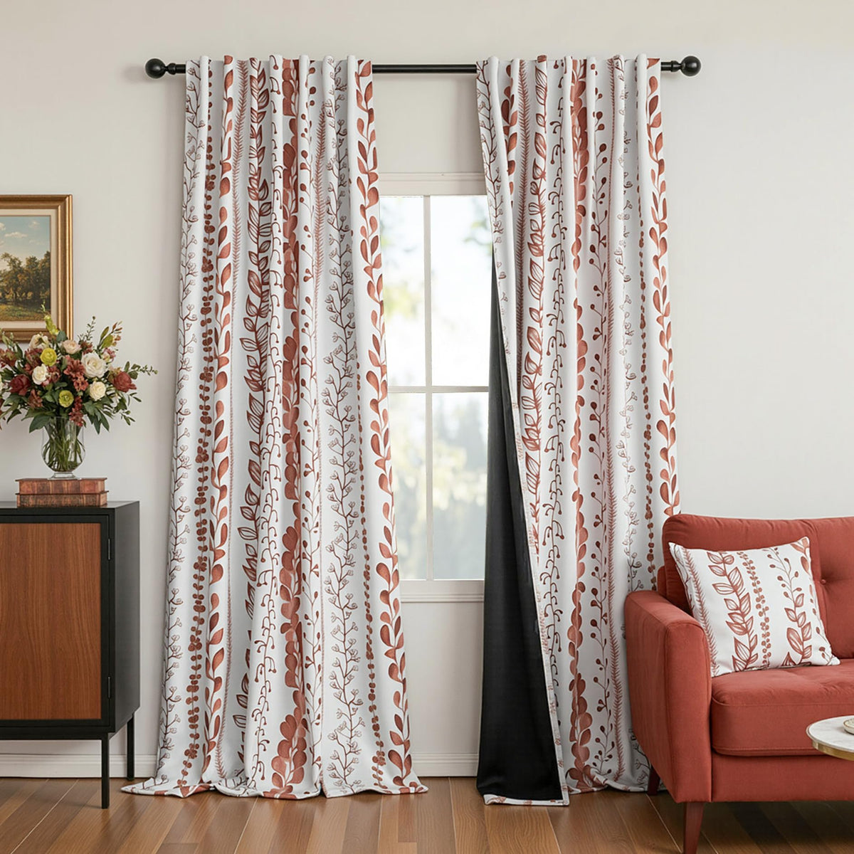 MEETSKY Sage Green Curtains 72 Inches Long 2 Panels Boho Curtains for Living Room Light Filtering Patterned Drapes for Bedroom Linen Style Back Tab Leaf Print Window Treatment, 50” Wide Each Panel