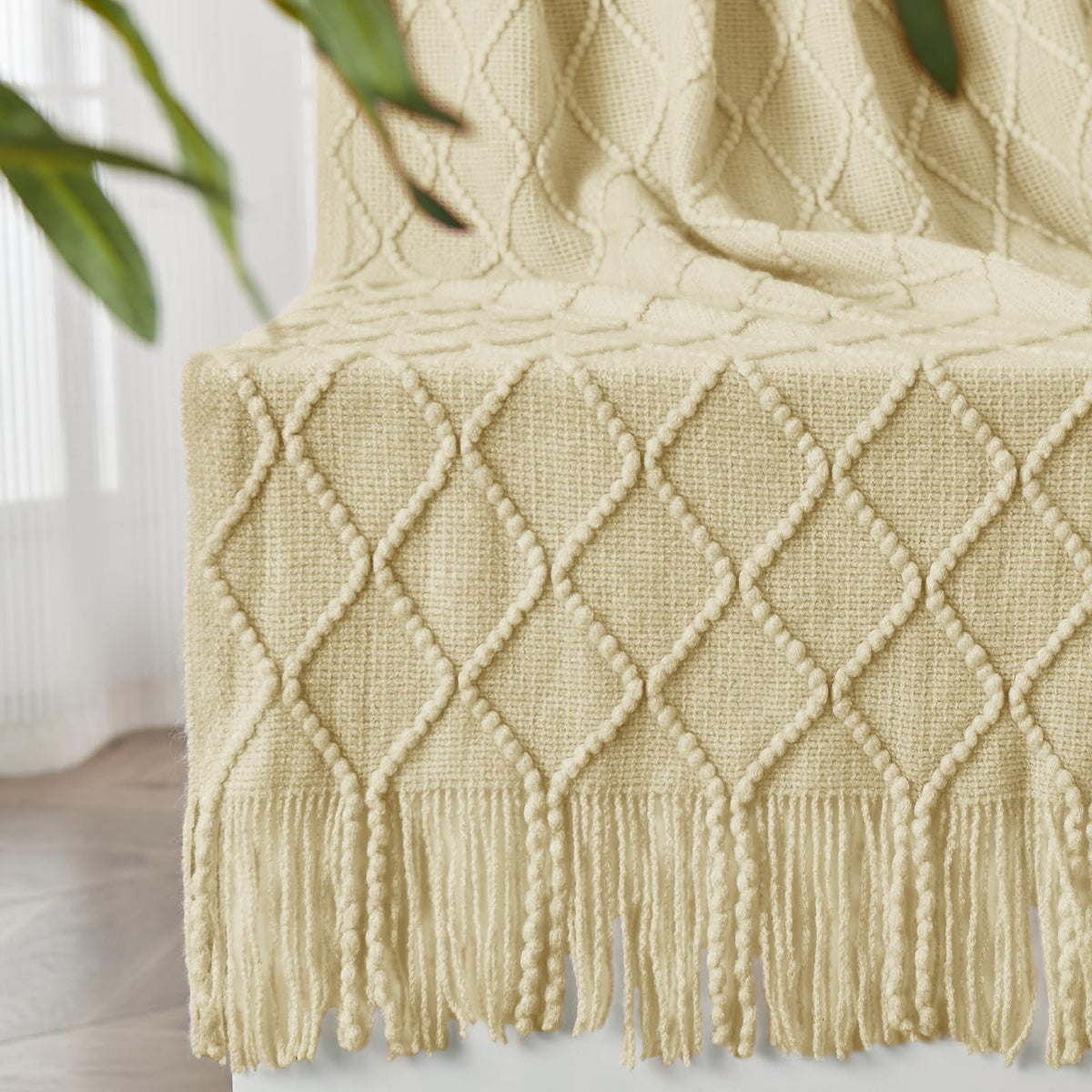 inhand Off White Knitted Throw Blanket for Couch and Bed, 50"x60"