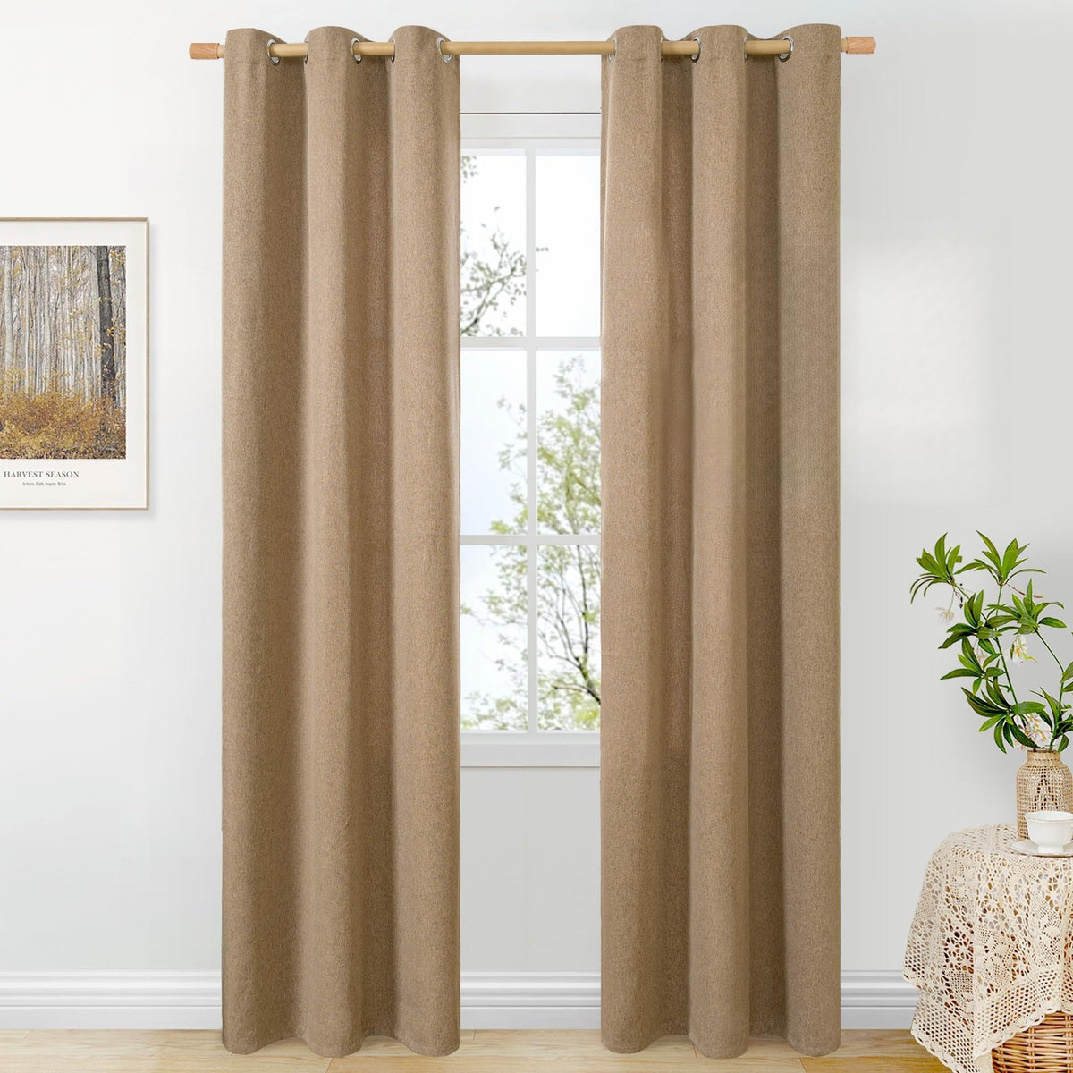 BGment Oatmeal Linen Curtains for Living Room 95 Inch Length 2 Panels Set, Privacy Drapes Light Filtering with Grommet for Farmhouse Bedroom No See Through, Each 52 Inch Wide