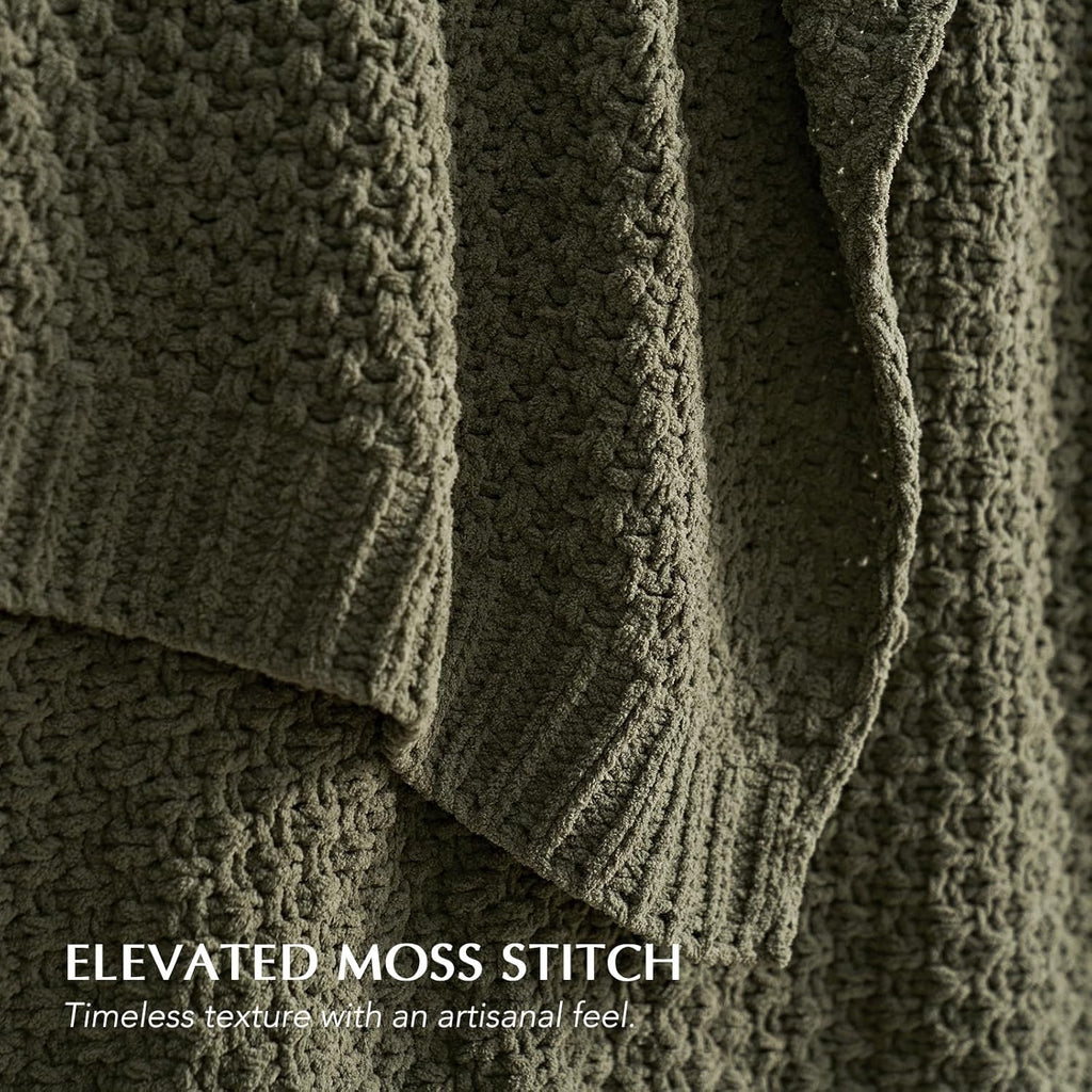 EVERGRACEHOME Chunky Chenille Knit Throw Blanket, 50 x 60, Olive Green