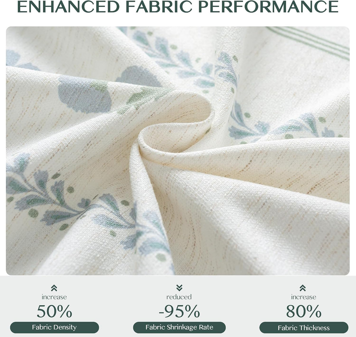 Pinch Pleated Curtains for Living Room Bedroom Dining Room - 84 Inches Light Filtering Floral Curtains Luxury Linen Drapes Farmhouse Window Curtains with Hooks - 2 Panels Set, 40" W x 84" L