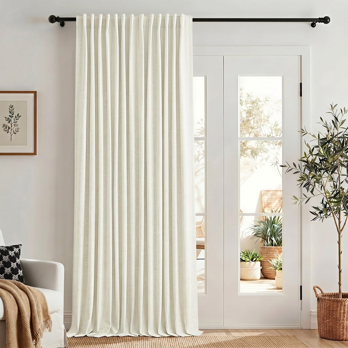 100% Blackout Curtains 84 Inch Length 2 Panels Set Neutral Boho Linen Farmhouse for Bedroom Windows Living Room Darkening Thermal Insulated Drapes Natural Cream Ivory 7ft Long Back Tab Pleated Pocket