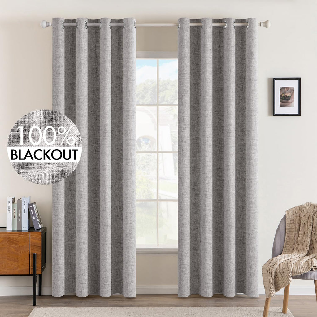 MIULEE 100% Blackout Linen Curtains for Bedroom 52x84 Inches Dusty Blue