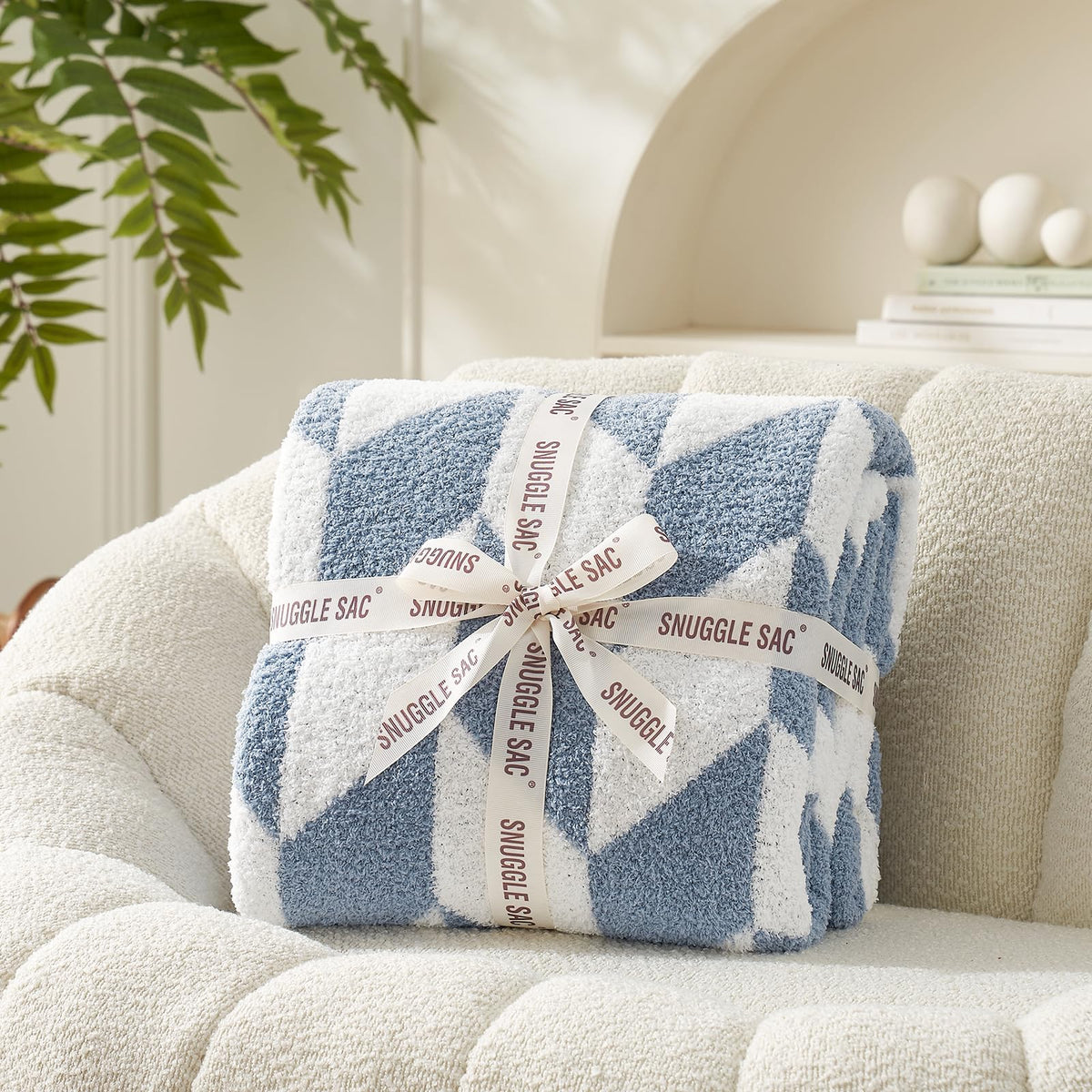 Snuggle Sac Buttery Ivory Throw Blanket for Couch, Reversible Super Soft Knitted Blankets, Warm Cozy Knit Fuzzy Plush Lightweight Throws Dupes for Sofa, Bed, Picnic, Ivory, 50 x 60 inches