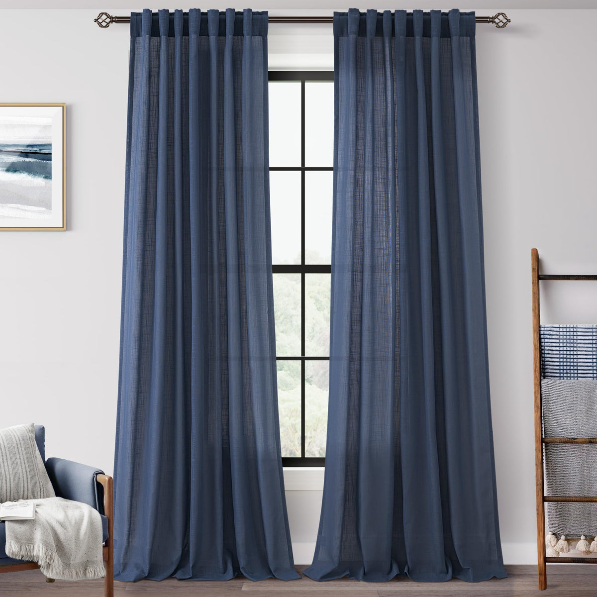 96 inch Long Linen Curtains 2 Panels for Living Room Back Tab Cream Ivory Light Filtering Semi Sheer Curtain 96 inches Long Boho Farmhouse Rustic Linen Drapes Floor to Ceiling Length 8 FT