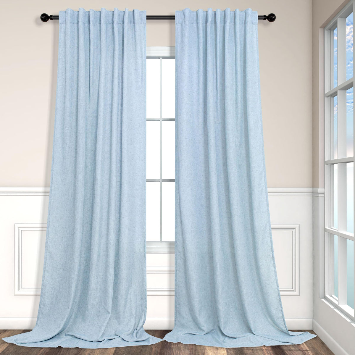 Natural Linen Back Tab Curtains 84 Inch Length for Living Room 2 Panel Pocket Drape Light Filtering Semi Sheer Neutral Country Rustic Farmhouse Boho Curtain Bedroom Muslin Look Ivory Cream Colored