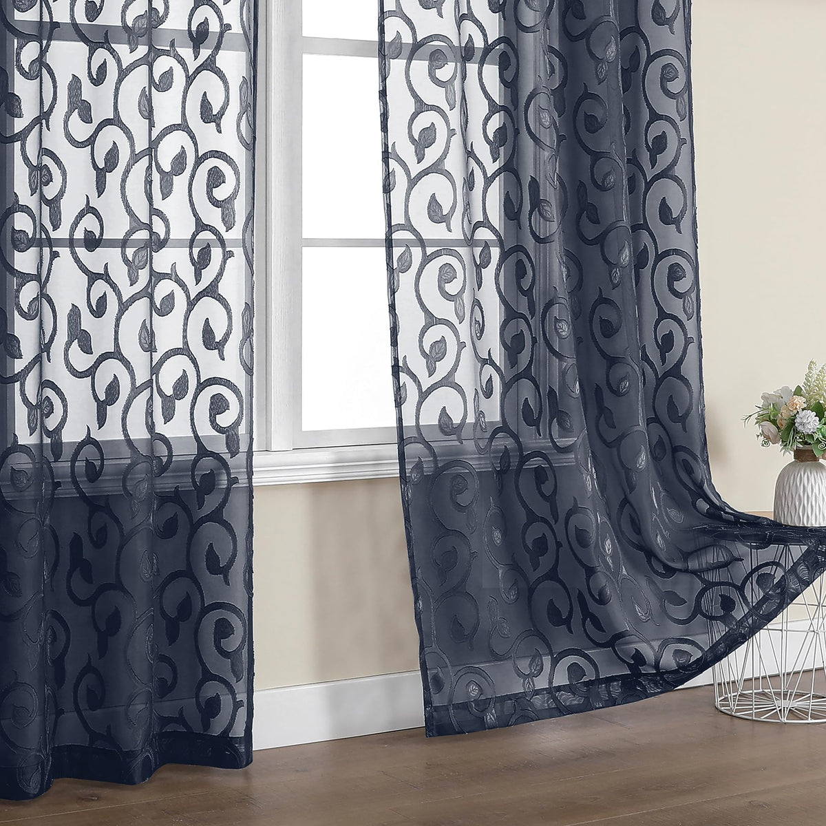 OWENIE Furman Ivory Sheer Curtains 84 inches Long for Bedroom Living Room 2 Panels Set, Jacquard Clip Light Filtering Semi Sheer Curtain Rod Pocket Window Drapes, 2 Pcs Each 40 W 84 L
