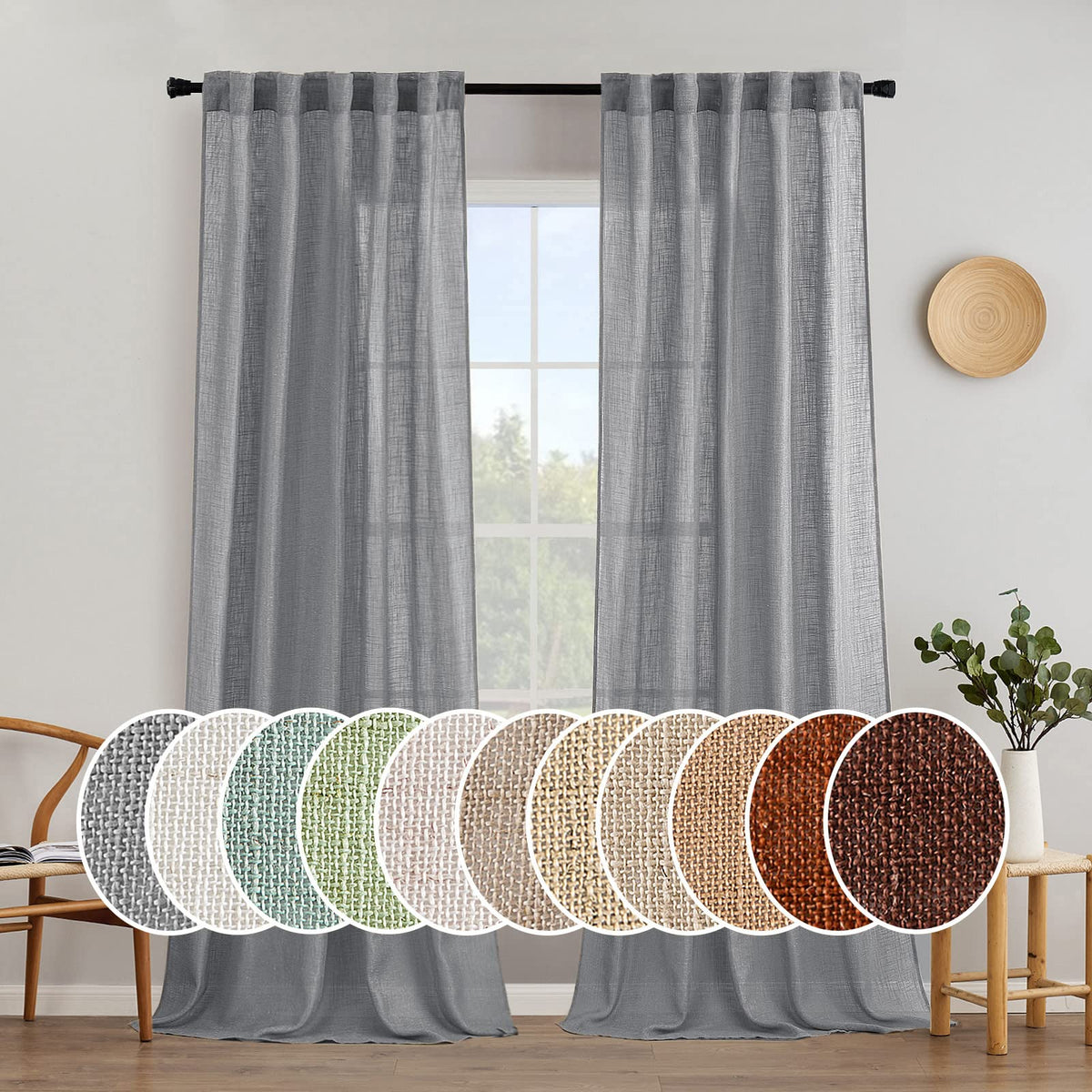 MIULEE Taupe Linen Curtains 52x84 Inch Length for Bedroom and Living Room