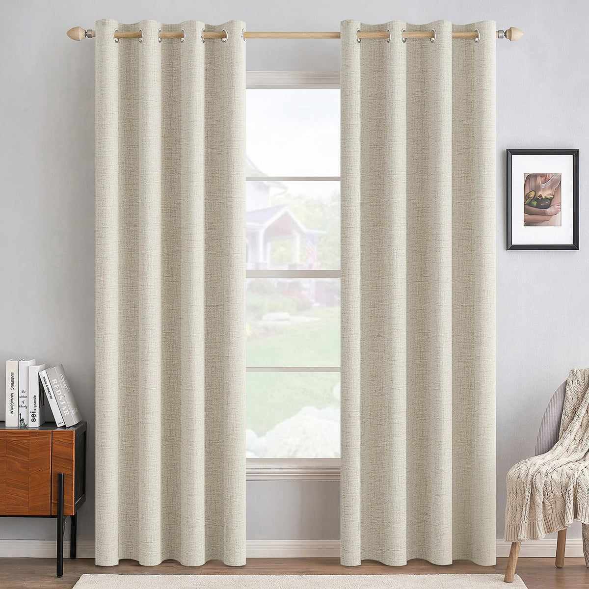 MIULEE 100% Blackout Linen Curtains for Bedroom 52x84 Inches Natural Beige