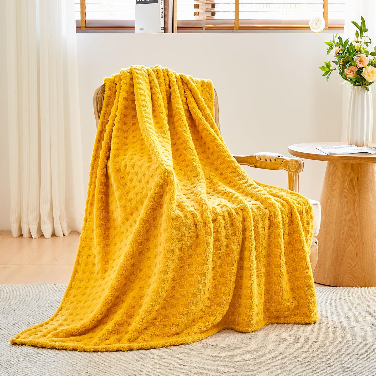NEWCOSPLAY 3D Checkered Flannel Throw Blanket, Ivory Checkered, 50"x70"