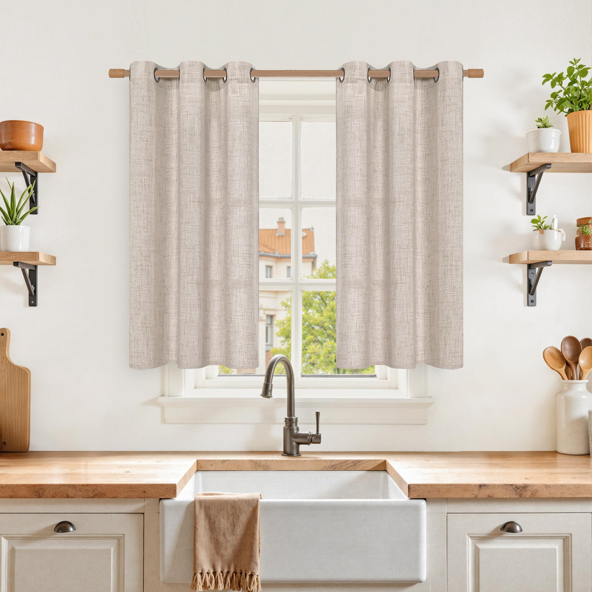 YoungsTex Linen Semi Sheer Curtains 63 Inch Length, Light Filtering Drapes
