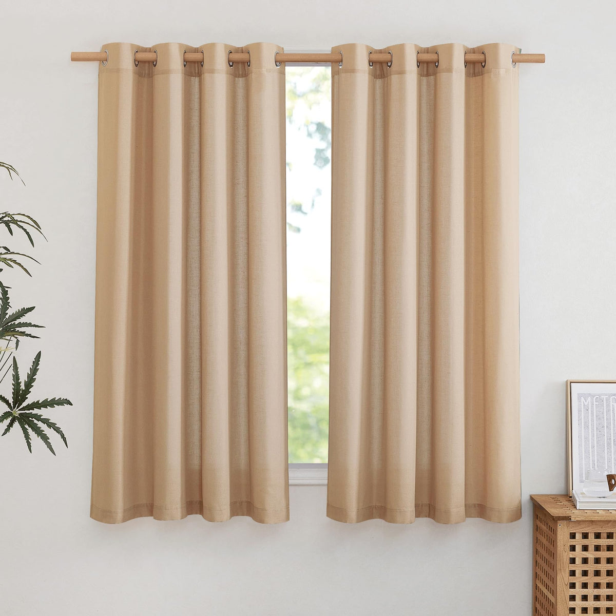 NICETOWN Natural Linen Curtains 84 inch Long 2 Panels Set, Grommet Top Thick Linen Burlap Semi Sheer Vertical Drapes Privacy Assured with Light Filtering for Bedroom/Living Room, W55 x L84