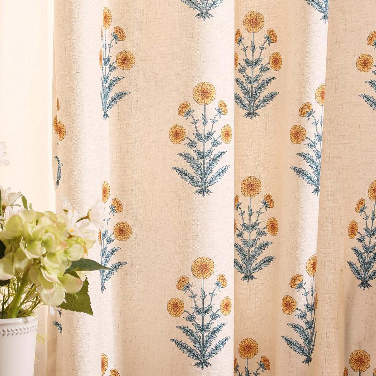 ISAENNE Designer French Linen Printed Curtains,2 Panels,71"x53"-Cornucopi