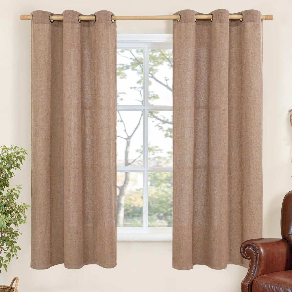 YoungsTex Linen Semi Sheer Curtains 63 Inch Length, Light Filtering Drapes