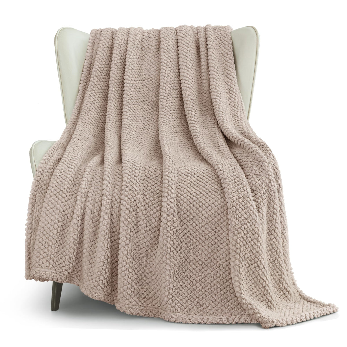 Whale Flotilla Extra Large Fuzzy Fleece Throw Blanket for Couch, 50x70 Inch Fluffy Warm Soft Jacquard Blankets for All Season, Lightweight and Cozy, Ivory