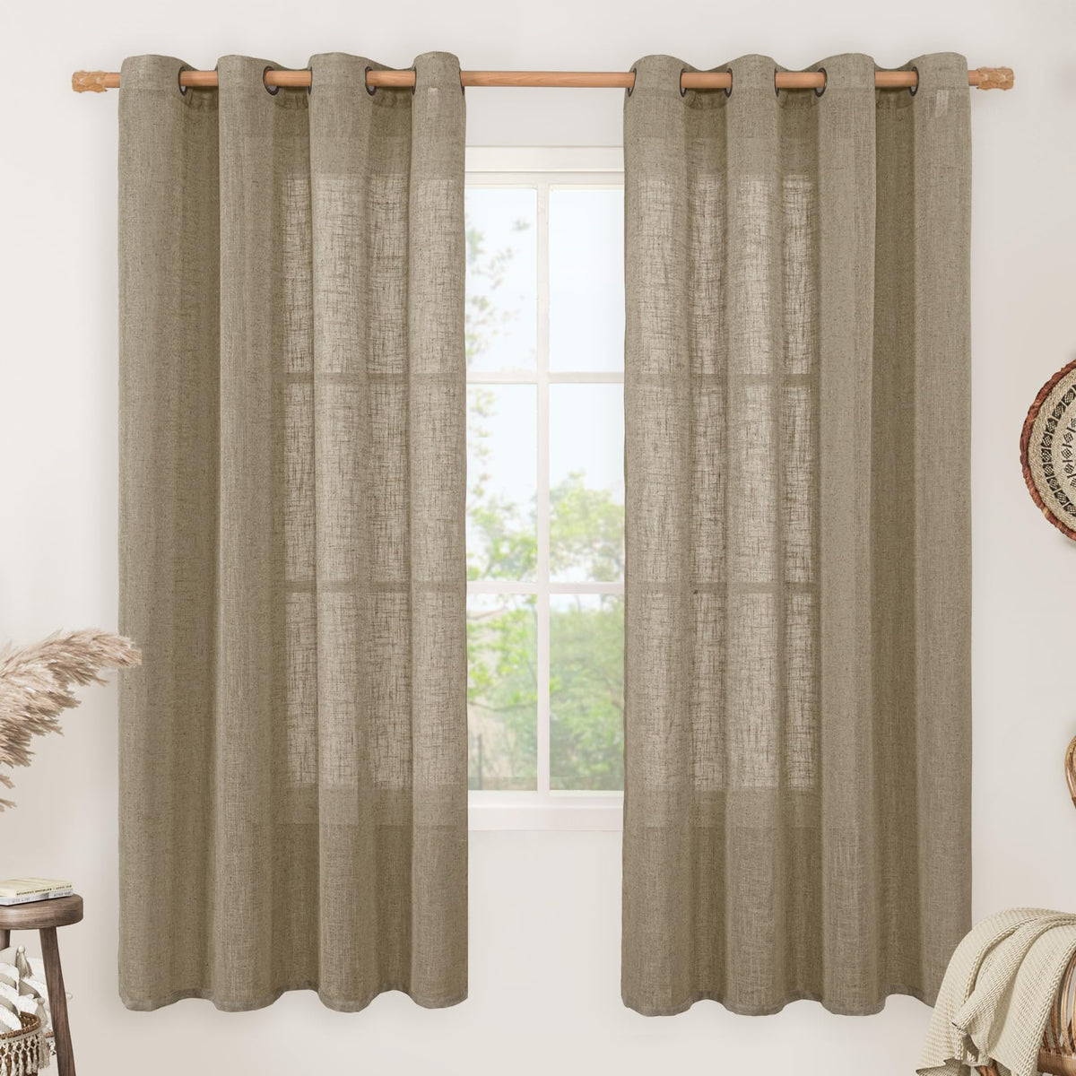 LAMIT Cream Ivory Linen Semi Sheer Curtains 84 inch Length for Bedroom