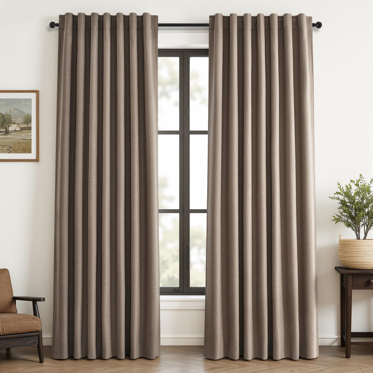Topfinel Linen Blackout Curtains 96 Inch Long, Boho Farmhouse Ivory Birch Viral Drapes Pinch Pleated Curtains with Hooks for Living Room, Neutral 8 FT Back Tab Bedroom Curtains 52" X 96" 2 Panels