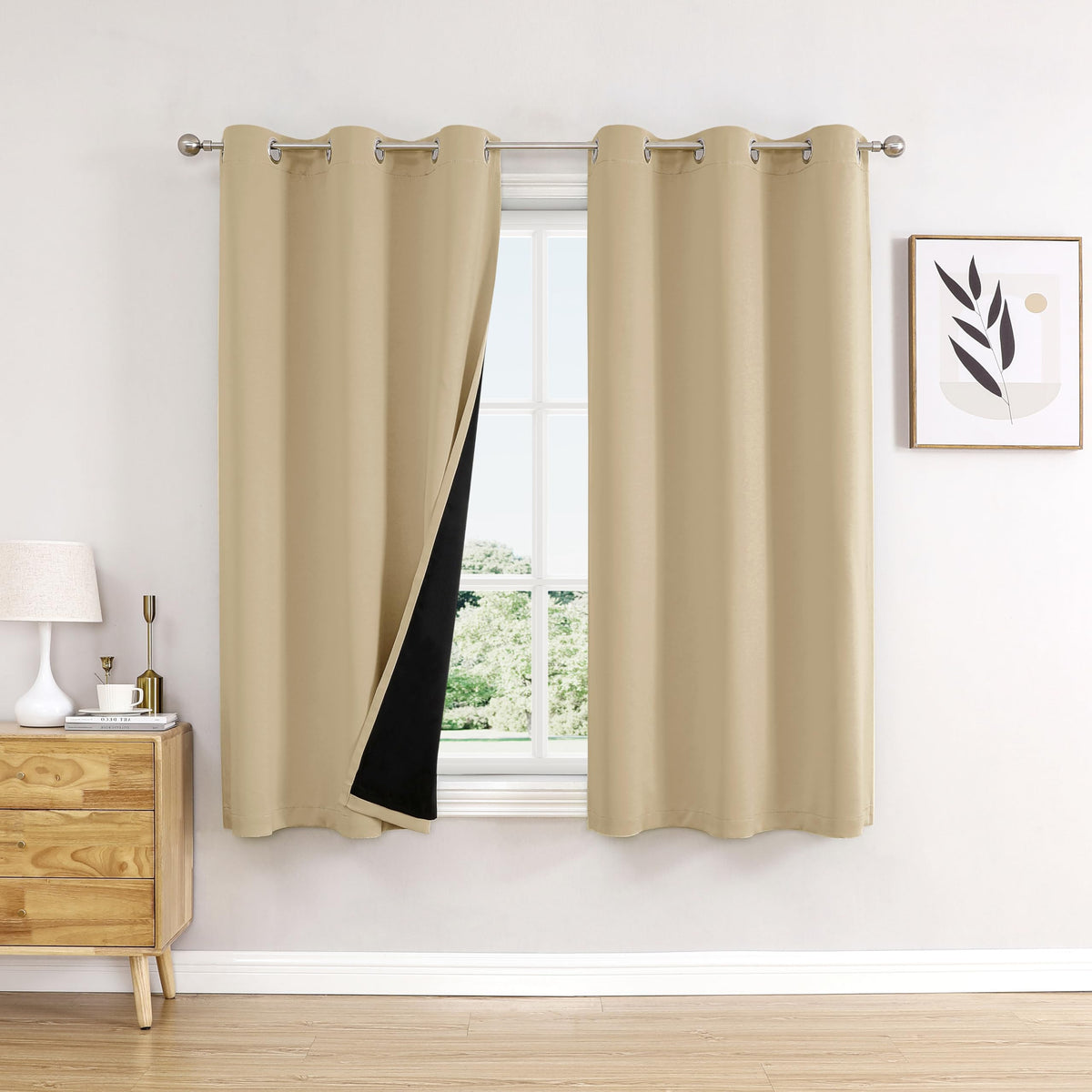 ChrisDowa 100% Blackout Curtains for Bedroom 63 Inch Long with Black Liner