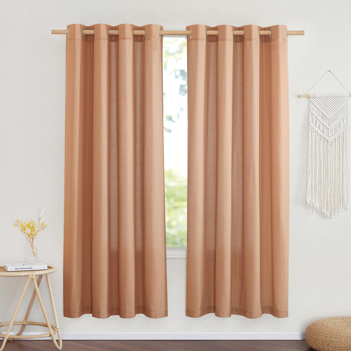 NICETOWN Natural Linen Curtains 84 inch Long 2 Panels Set, Grommet Top Thick Linen Burlap Semi Sheer Vertical Drapes Privacy Assured with Light Filtering for Bedroom/Living Room, W55 x L84