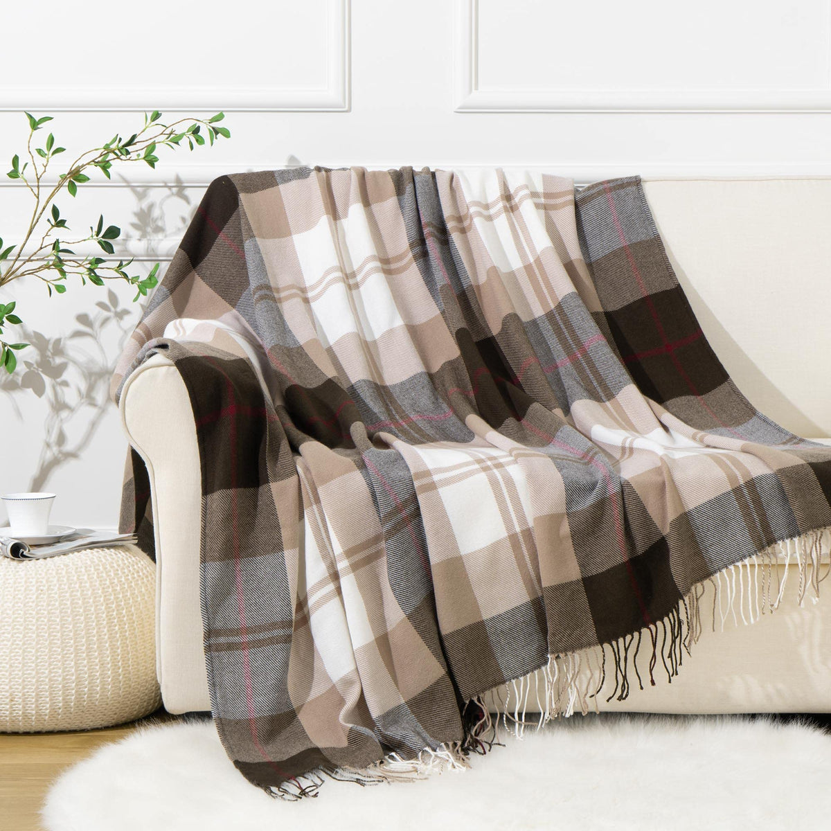 Orange Plaid Throw Blanket for Couch, Fall Throw Blanket 50"x60" Fall Decor