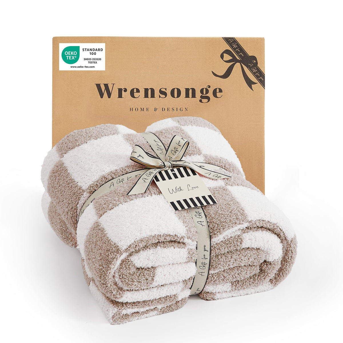 WRENSONGE Soft Checkered Throw Blanket for Couch-Cozy Warm Knitted Blankets