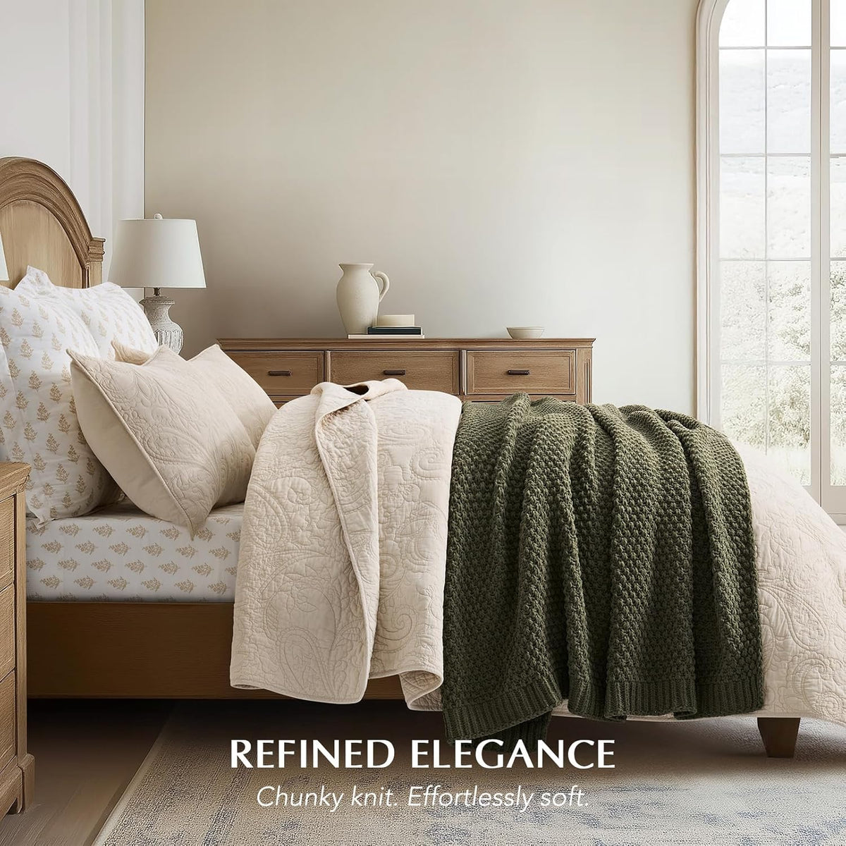 EVERGRACEHOME Chunky Chenille Knit Throw Blanket, 50 x 60, Olive Green