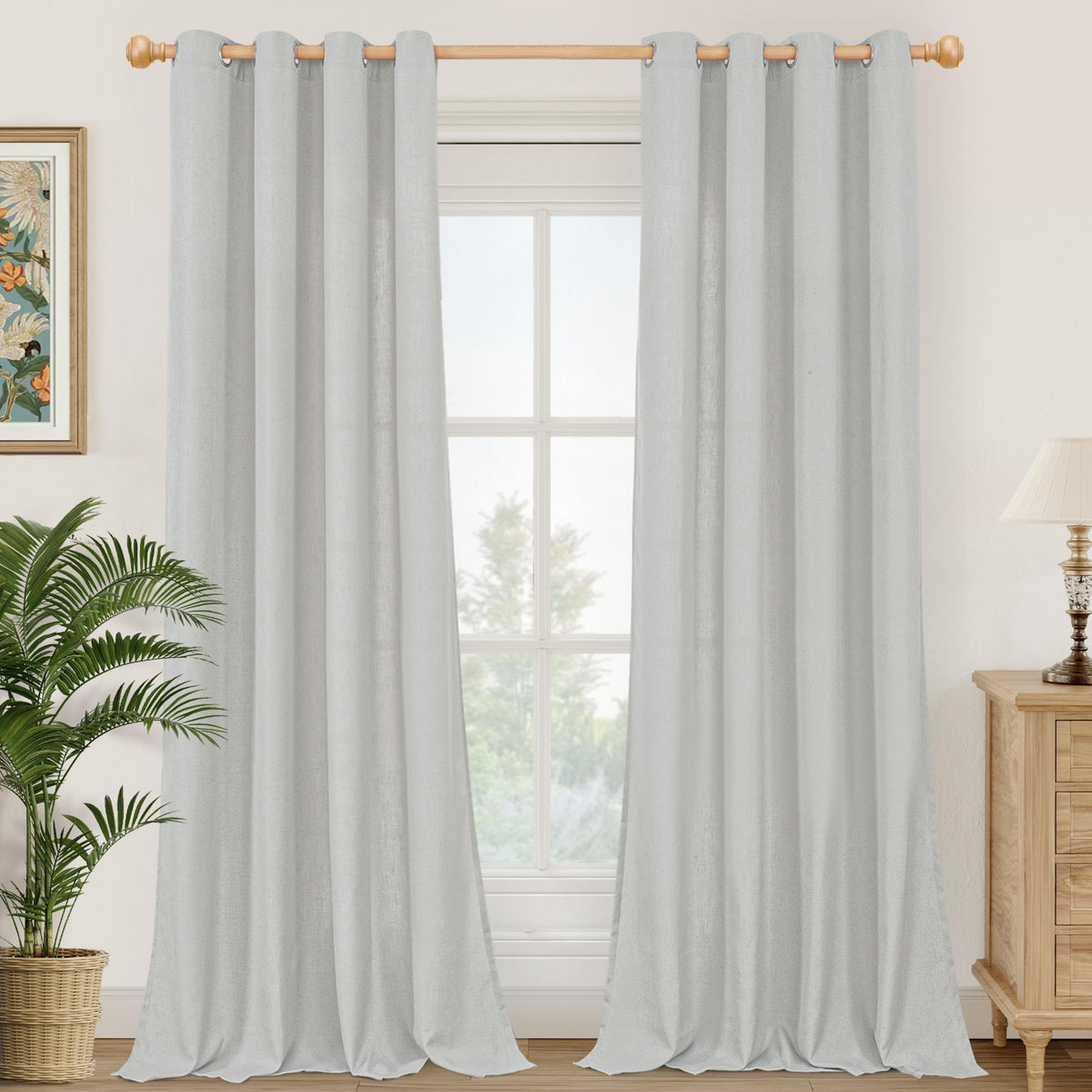 YoungsTex Linen Semi Sheer Curtains 63 Inch Length, Light Filtering Drapes
