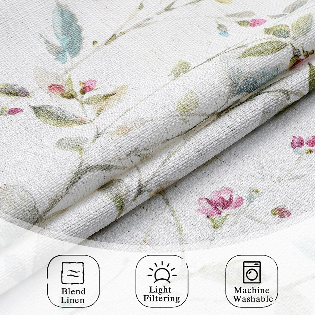 Chyhomenyc Roman Linen Blend Curtains 45 Inch Length 2 Panels, Light Filtering Soft Airy Leaf Floral Printed Rod Pocket Textured Window Treatment Drapes for Living Room Bedroom, 38Wx45L Inch, 2 PCS