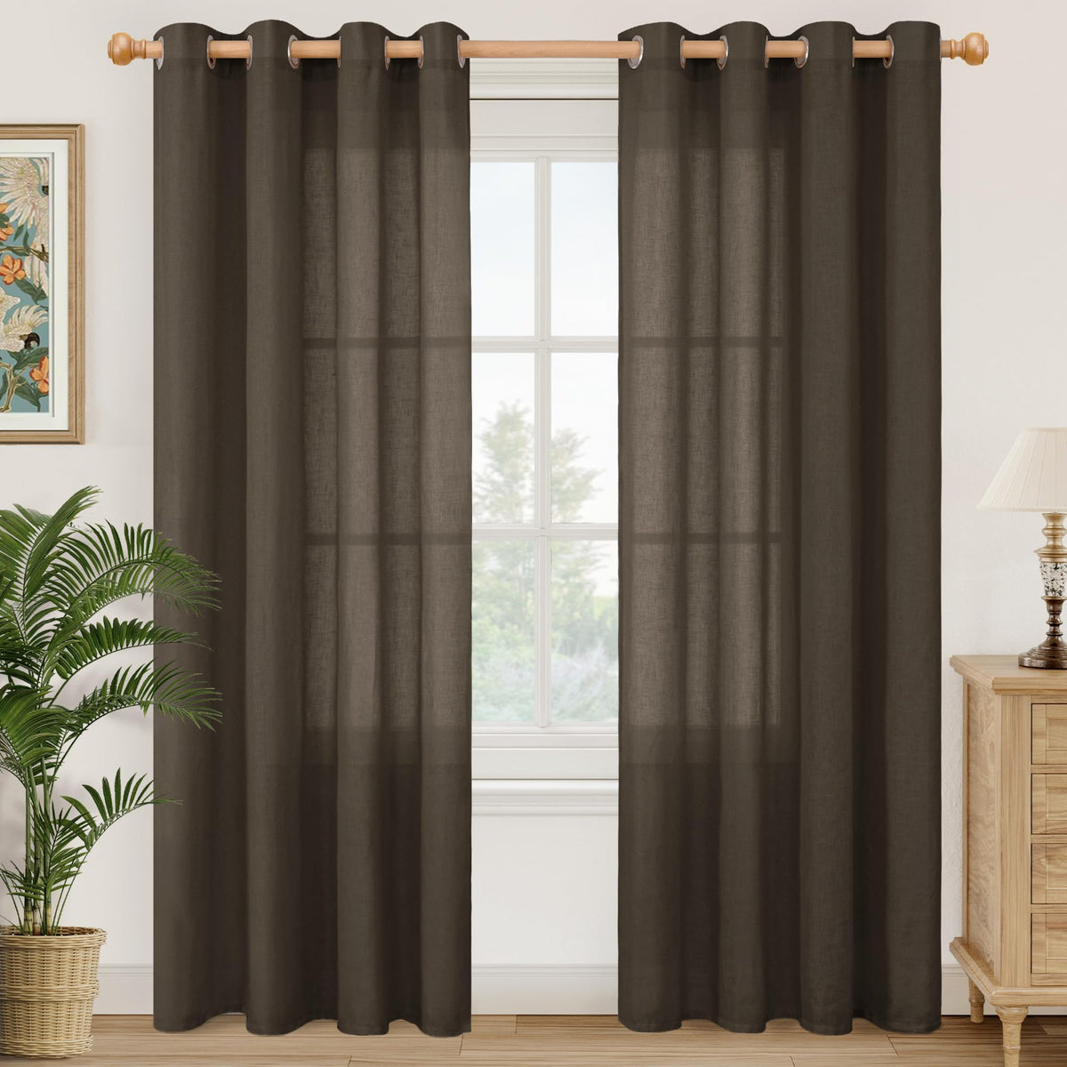 YoungsTex Linen Semi Sheer Curtains 63 Inch Length, Light Filtering Drapes