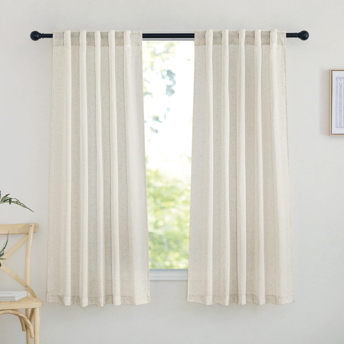 NICETOWN Flax Sheer Linen Curtains for Living Room 95 inch Long 2 Panels, Rod Pocket & Back Tab Semi Sheer Drapes Privacy Added with Light Filtering for Bedroom/Living Room, Natural, W55 x L95