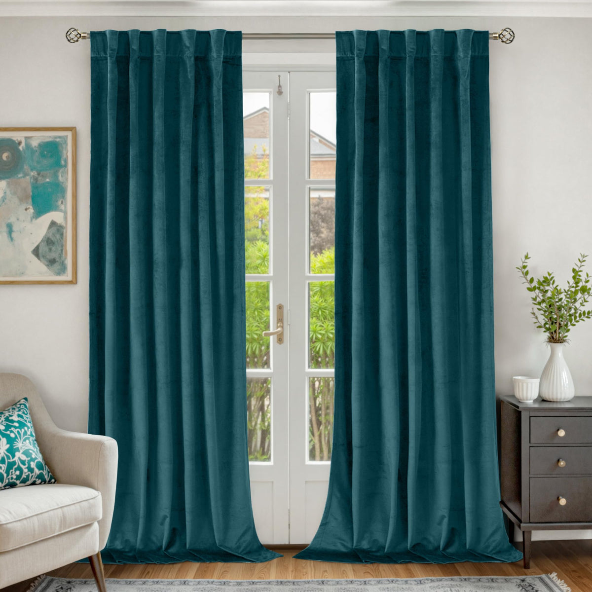 BGment Christmas Red Velvet Curtains 96 Inches for Living Room, Thermal Room Darkening Curtains Sound Reduce Drapes with Back Tab and Rod Pocket for French Door, 2 Panels, 52 x 96 Inch