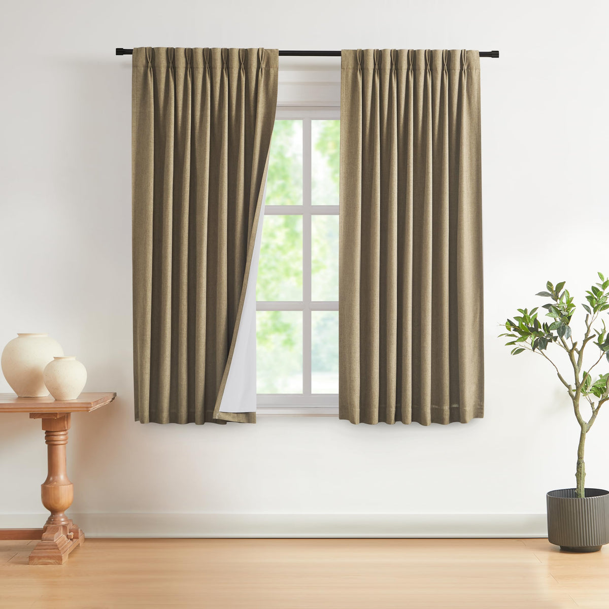 Vision Home Pinch Pleated Full Blackout Curtains Linen Blended Room Darkening Window Curtains 84 inch for Living Room Bedroom Thermal Insulated Pinch Pleat Drapes with Hooks 2 Panel 40"Wx84"L,Blue Fog