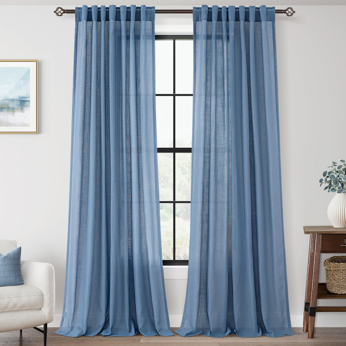 96 inch Long Linen Curtains 2 Panels for Living Room Back Tab Cream Ivory Light Filtering Semi Sheer Curtain 96 inches Long Boho Farmhouse Rustic Linen Drapes Floor to Ceiling Length 8 FT