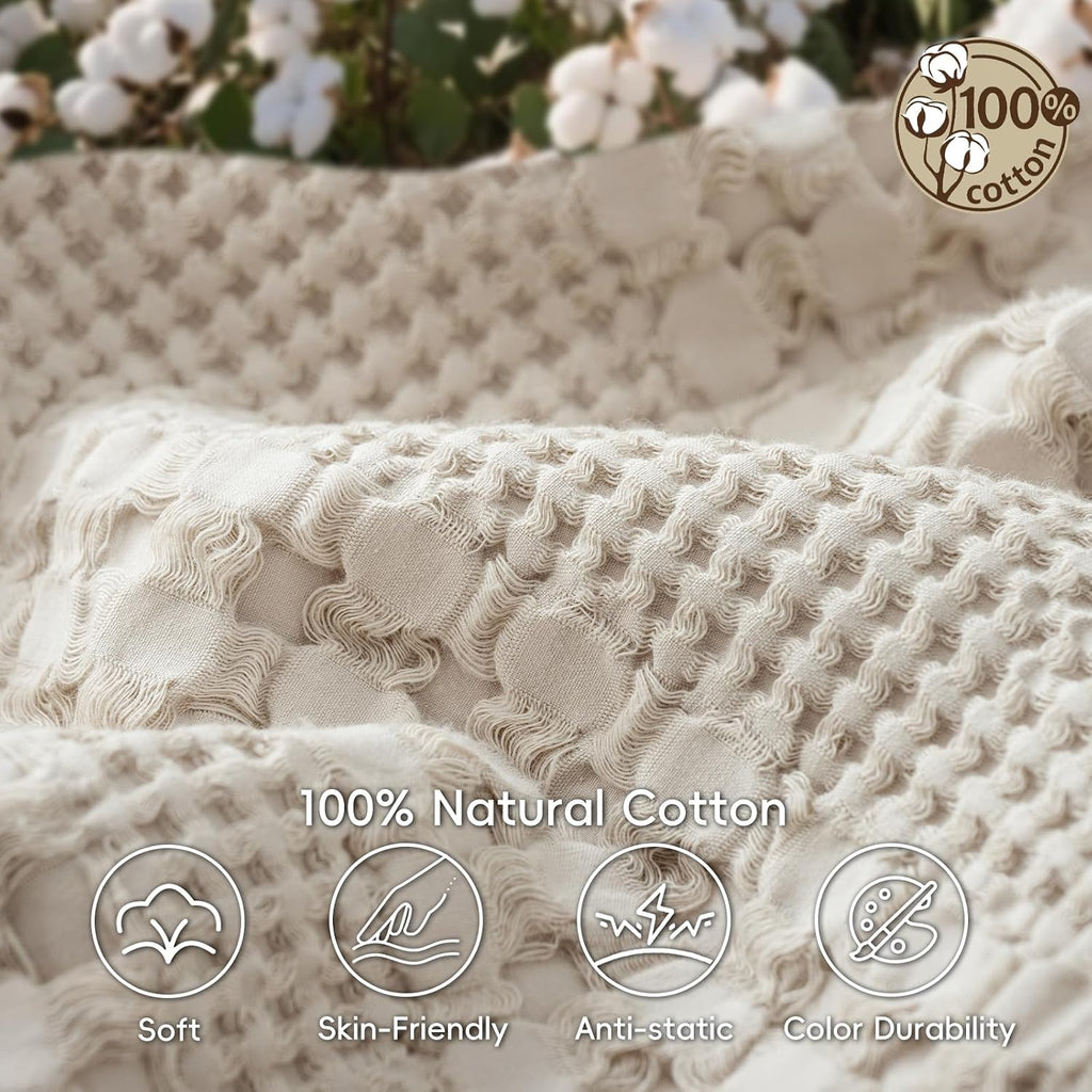 PHF Lightweight 100% Cotton Waffle Throw Blanket for Couch, Light Taupe