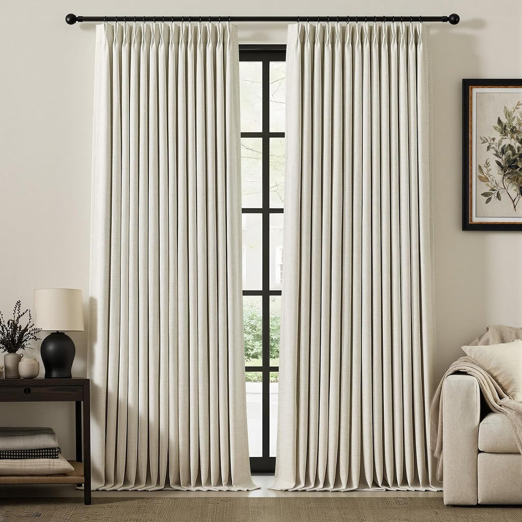 IVAPUPU Natural Linen Blend Blackout Curtains for Bedroom 108 Inch Long