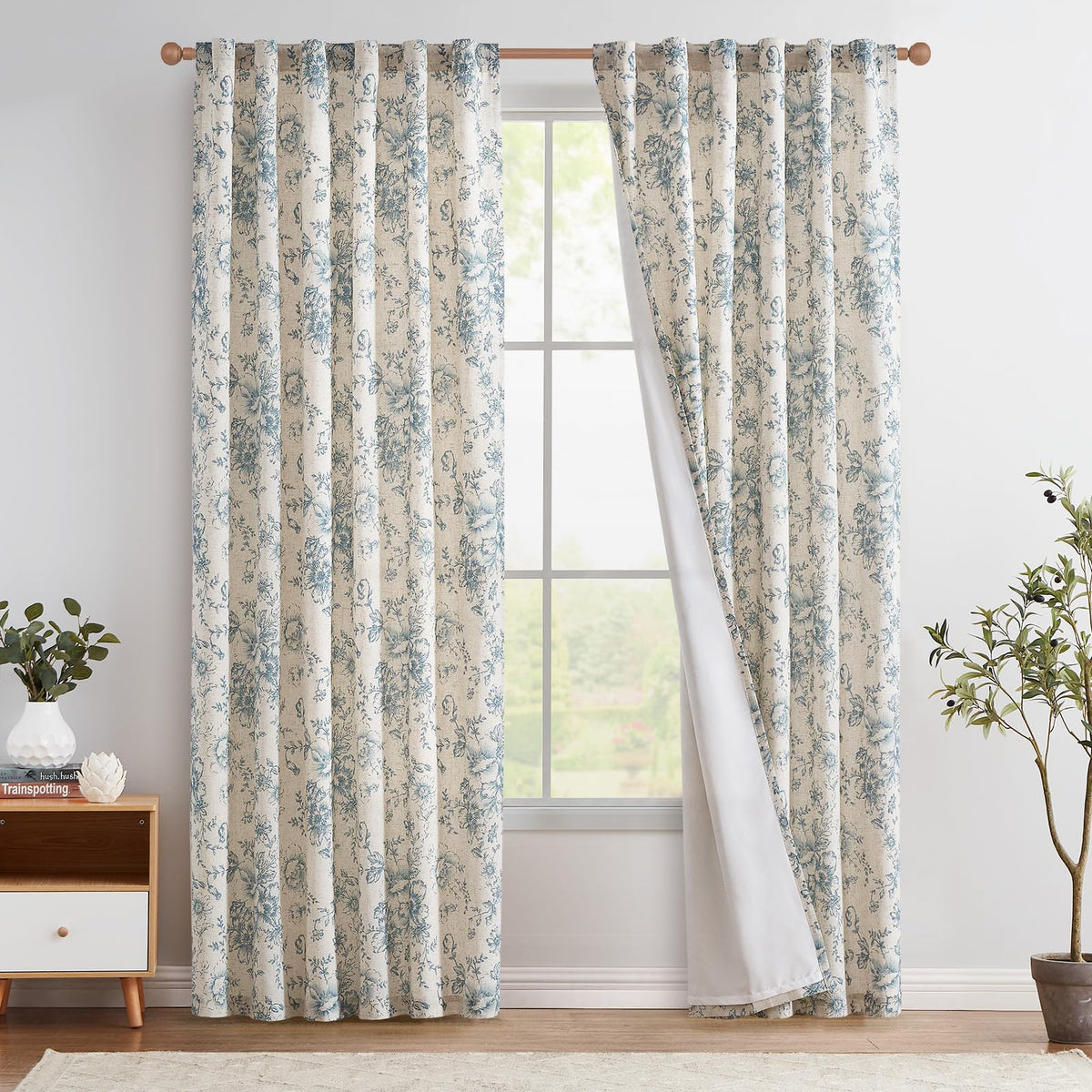 jinchan Vintage Floral Linen Curtains 84 Long for Living Room 2 Panels
