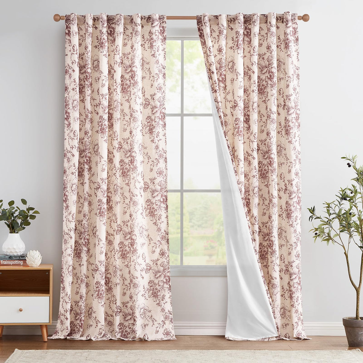 jinchan Vintage Floral Linen Curtains 84 Long for Living Room 2 Panels