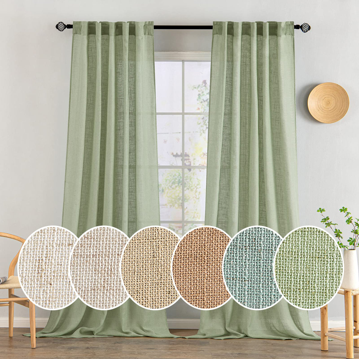 MIULEE Taupe Linen Curtains 52x84 Inch Length for Bedroom and Living Room