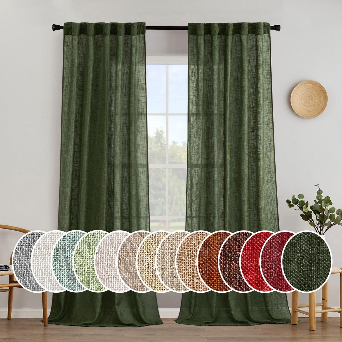 MIULEE Taupe Linen Curtains 52x84 Inch Length for Bedroom and Living Room
