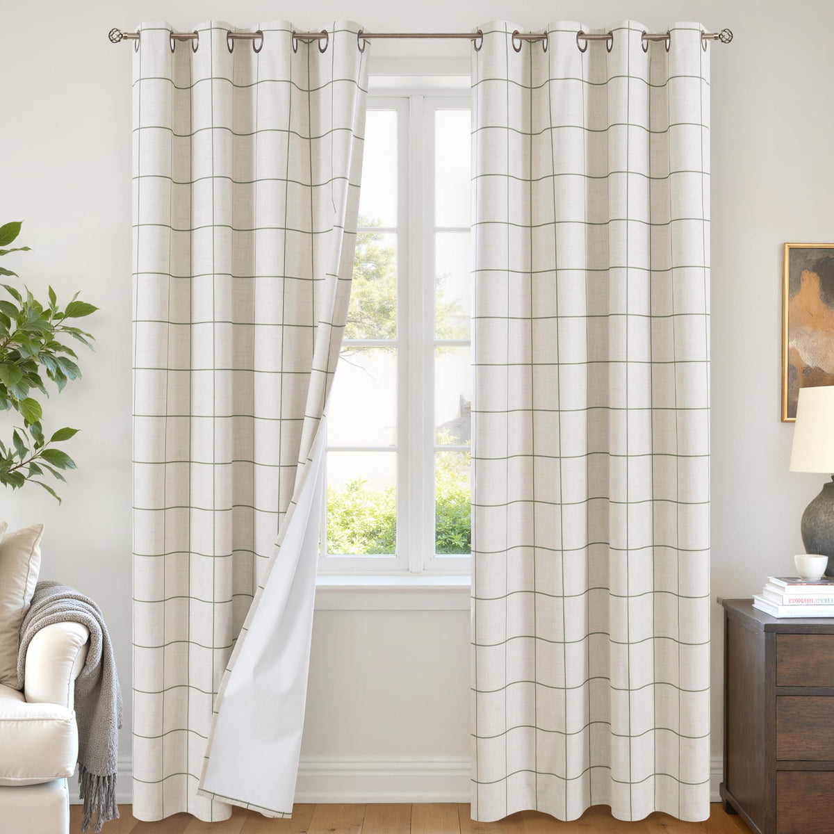 Lajode Linen Blackout Curtains - Boho Plaid 52x84 Inch 2 Panels, Natural