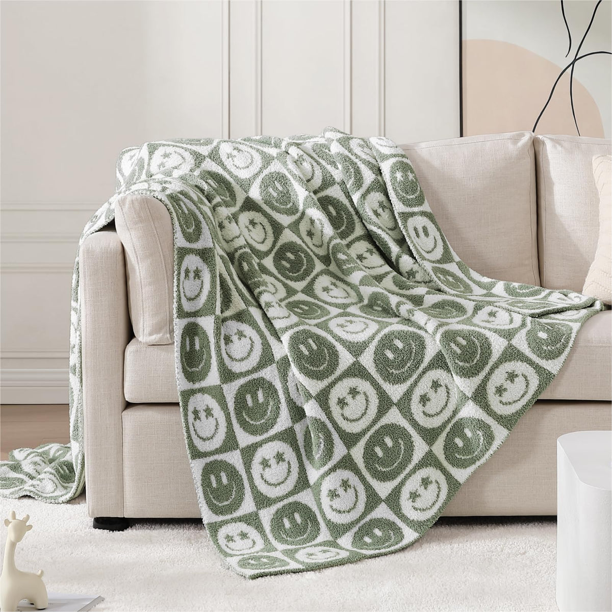 WRENSONGE Soft Checkered Throw Blanket for Couch-Cozy Warm Knitted Blankets